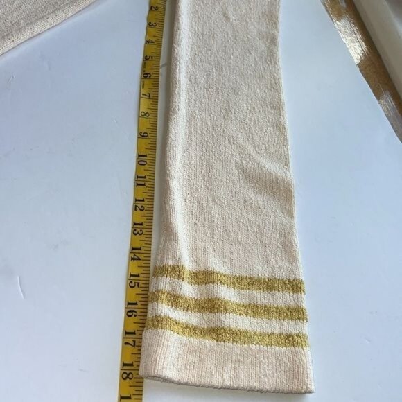 Ricardo Knit Dress Womens Cream Gold Stripe Textured Long Sleeve Square Neck - Picture 10 of 16